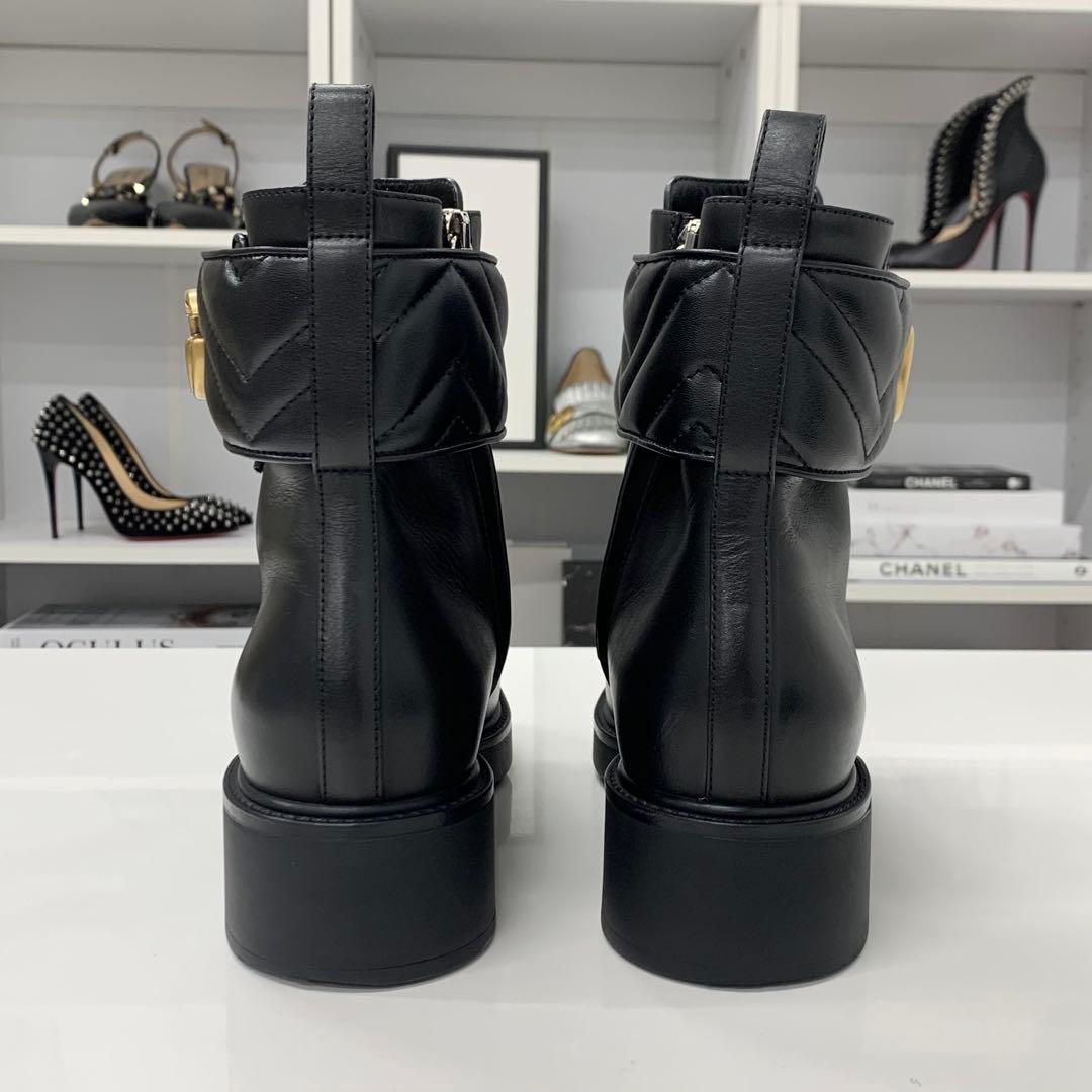 Gucci Leather Double Quilted Short Boots Black Gold — view 6