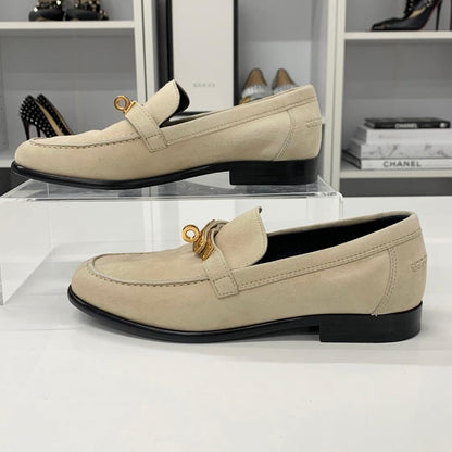 Hermes D'estaing Suede Kelly Hardware Loafers Beige