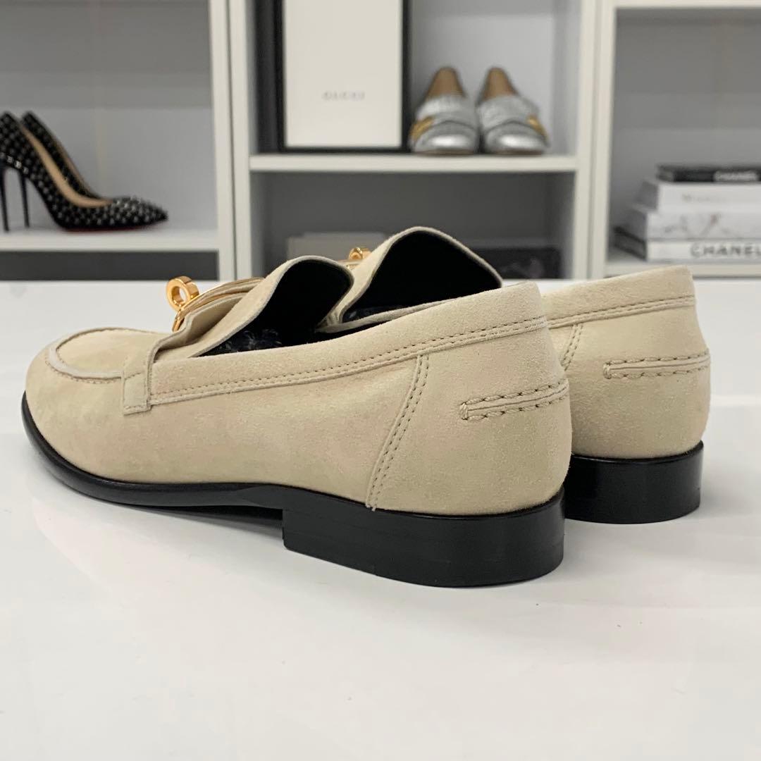 Hermes D'estaing Suede Kelly Hardware Loafers Beige