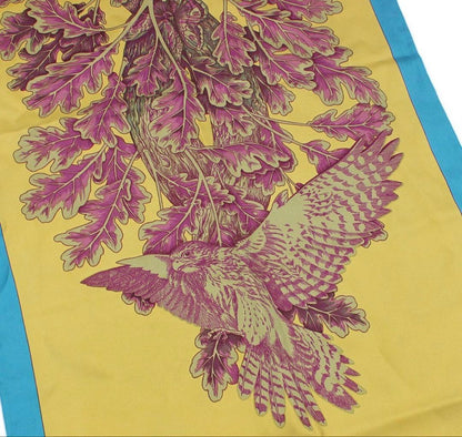 Hermes Silk Shawl Plant Bird Turquoise X Mustard