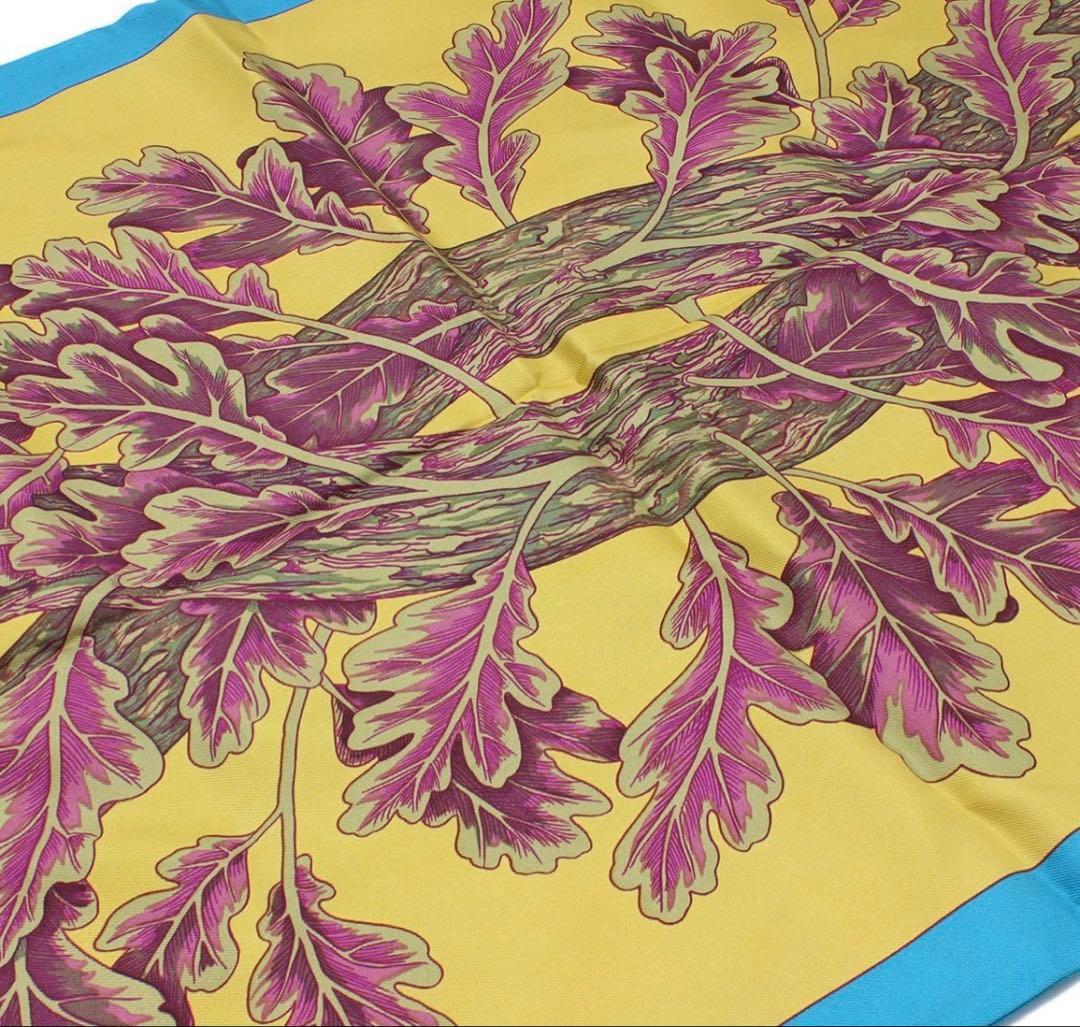 Hermes Silk Shawl Plant Bird Turquoise X Mustard