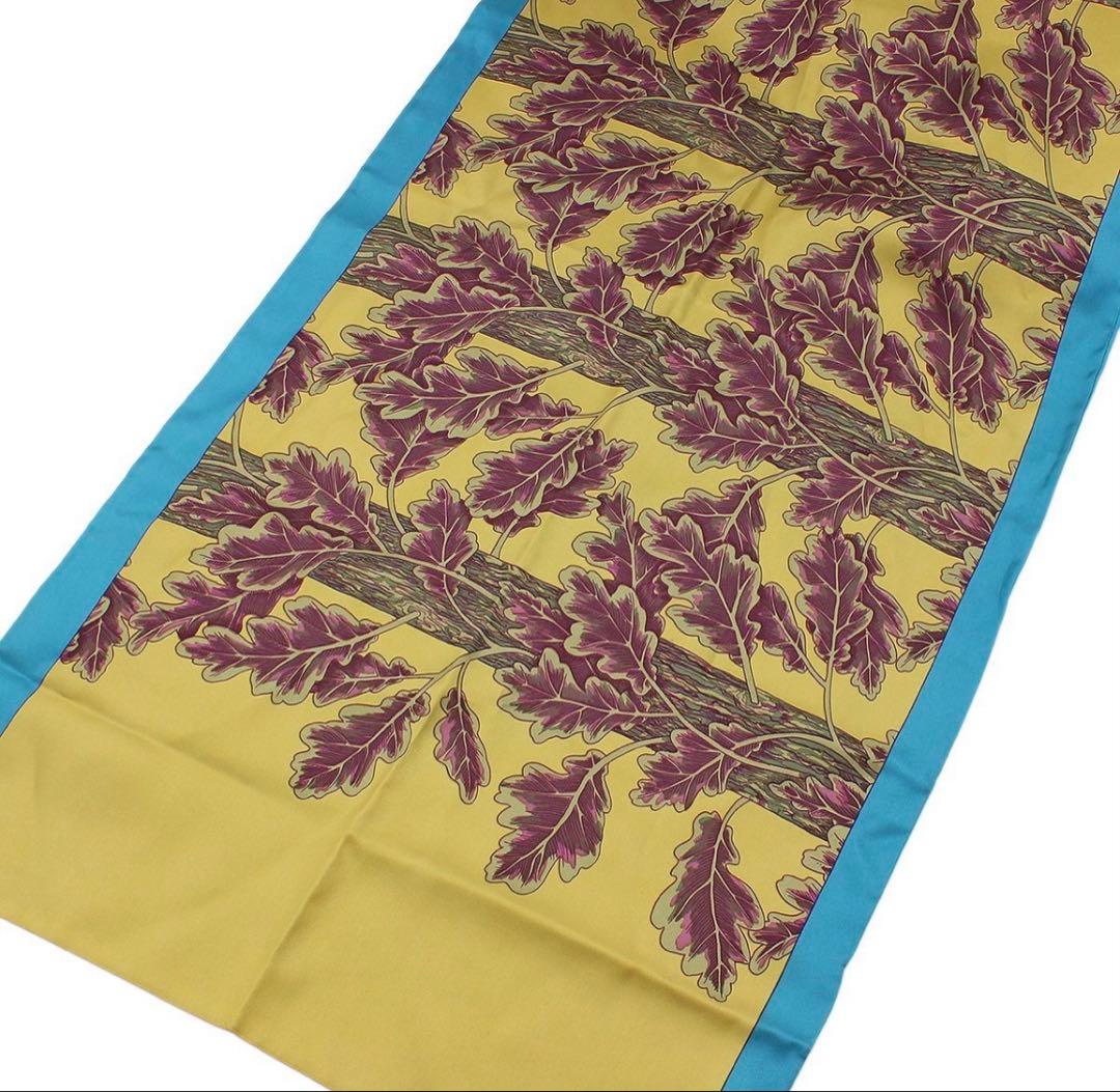 Hermes Silk Shawl Plant Bird Turquoise X Mustard