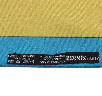 Hermes Silk Shawl Plant Bird Turquoise X Mustard