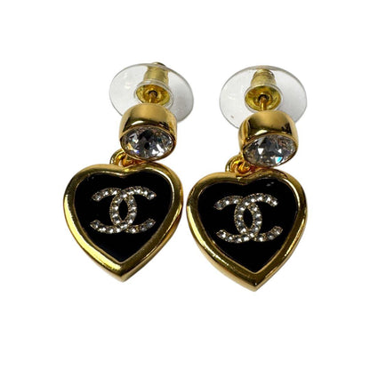 Chanel Earrings CC Logo Heart Black Gold — view 4