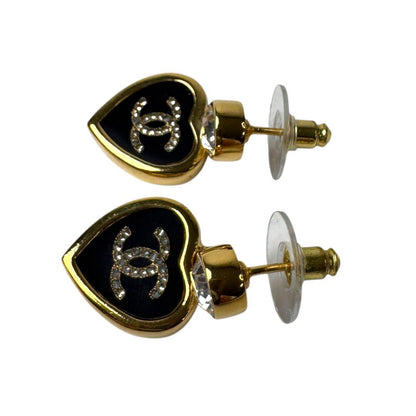 Chanel Earrings CC Logo Heart Black Gold — view 5