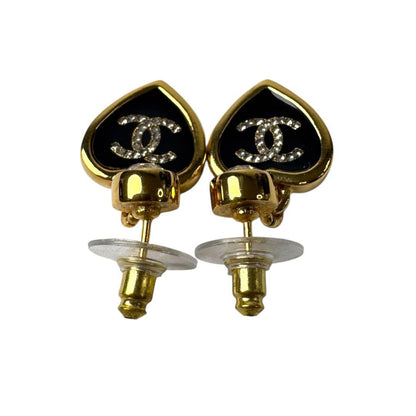 Chanel Earrings CC Logo Heart Black Gold — view 6