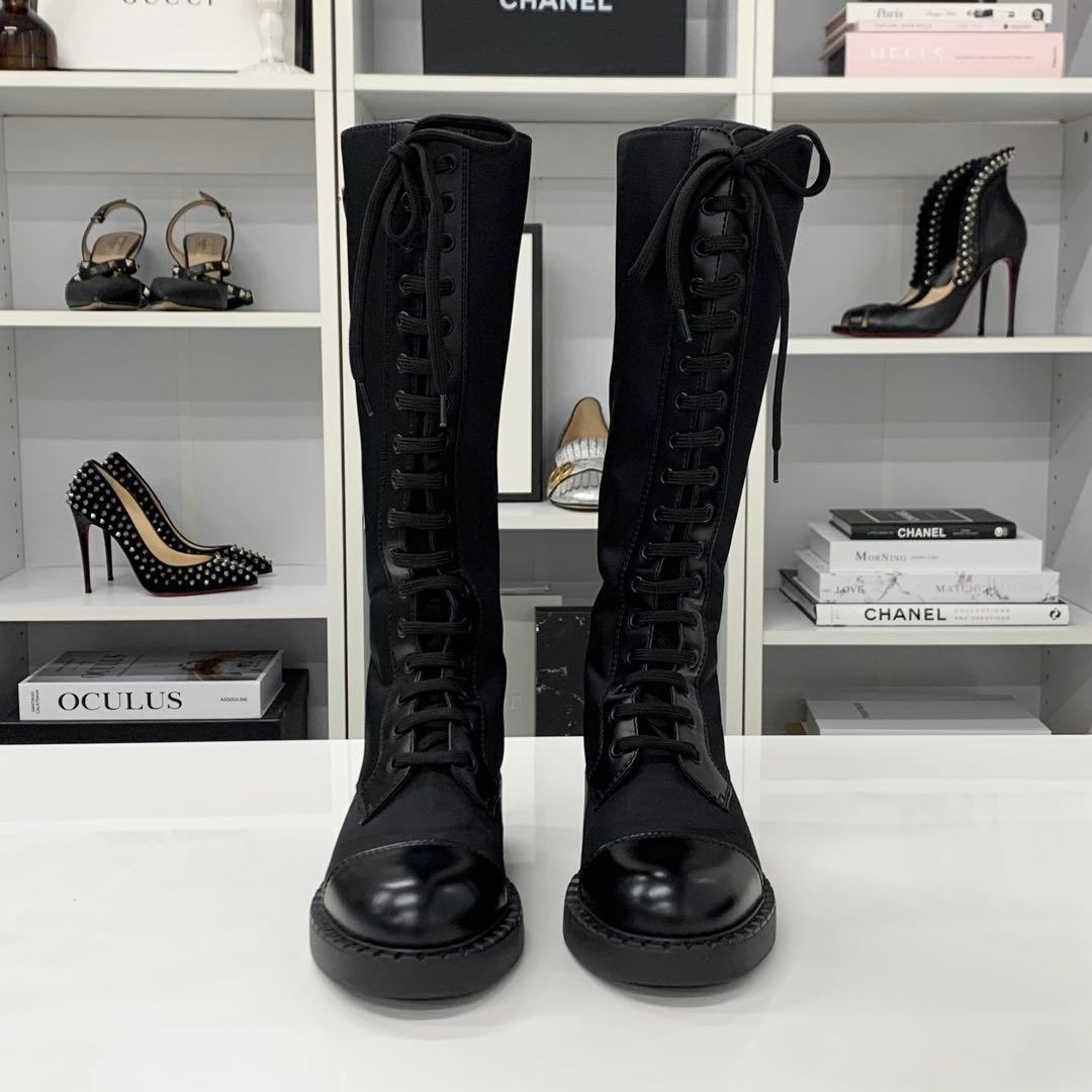 Prada Re-Nylon Triangle Logo Nylon Leather Long Boots — view 2