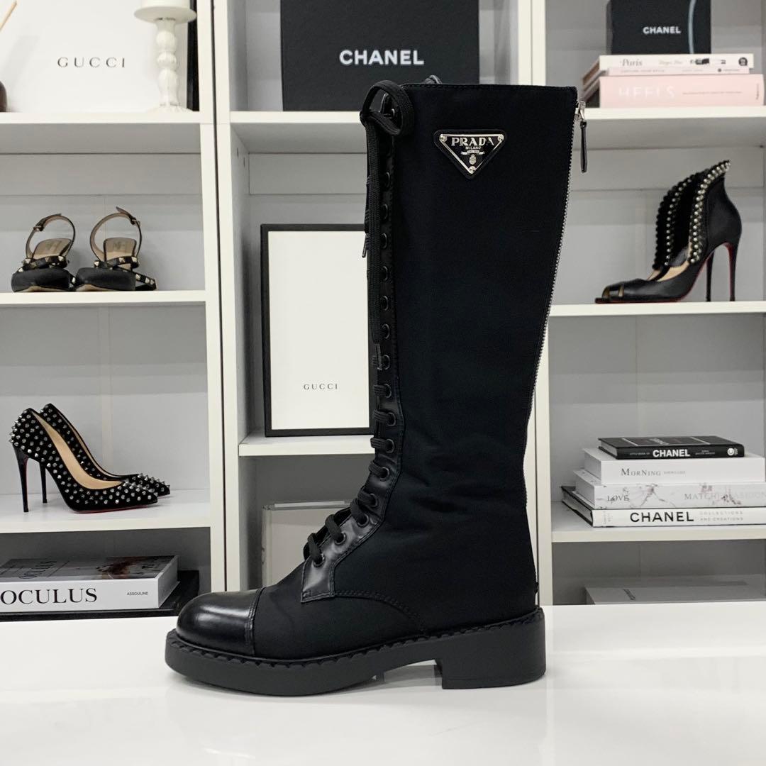 Prada Re-Nylon Triangle Logo Nylon Leather Long Boots — view 3