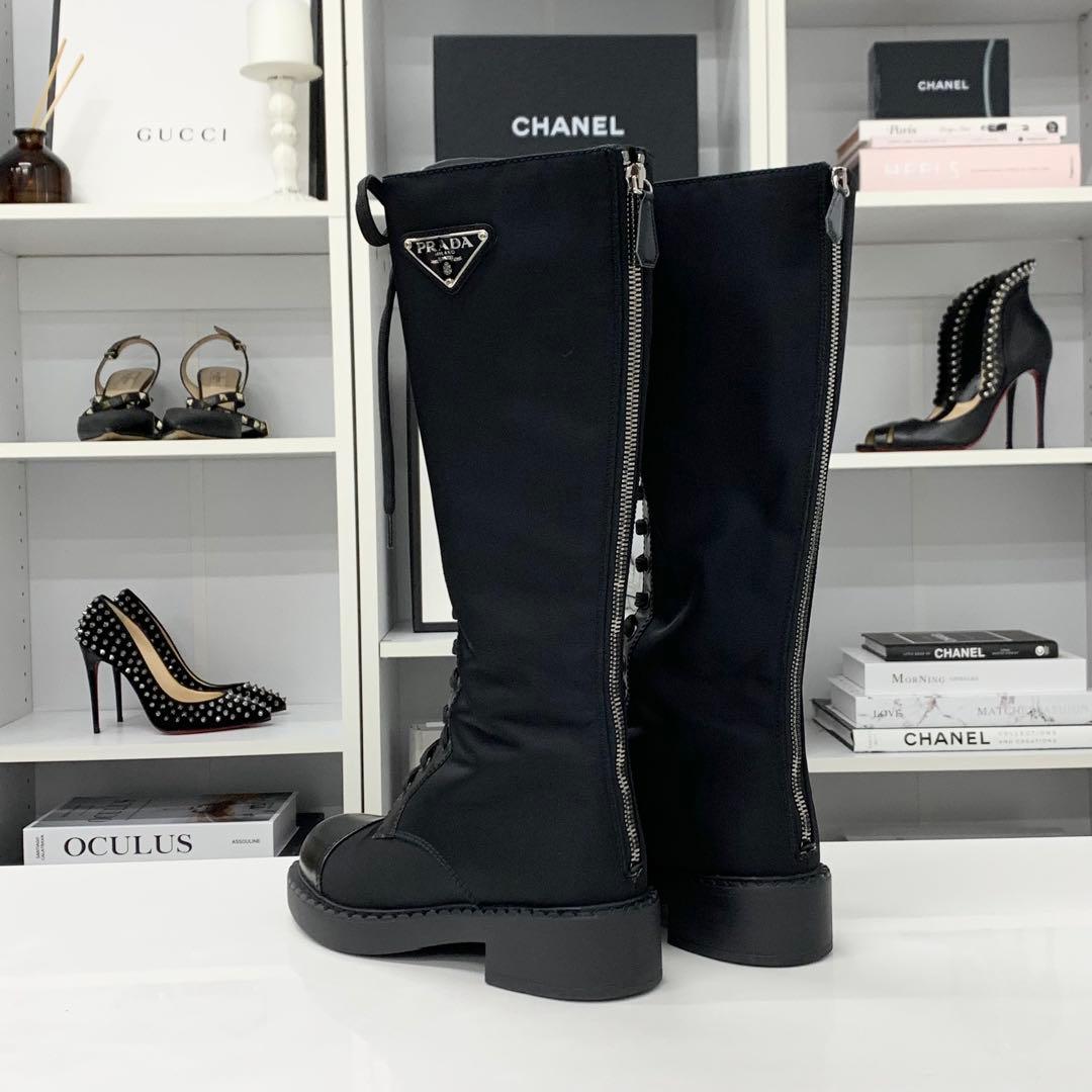 Prada Re-Nylon Triangle Logo Nylon Leather Long Boots — view 4