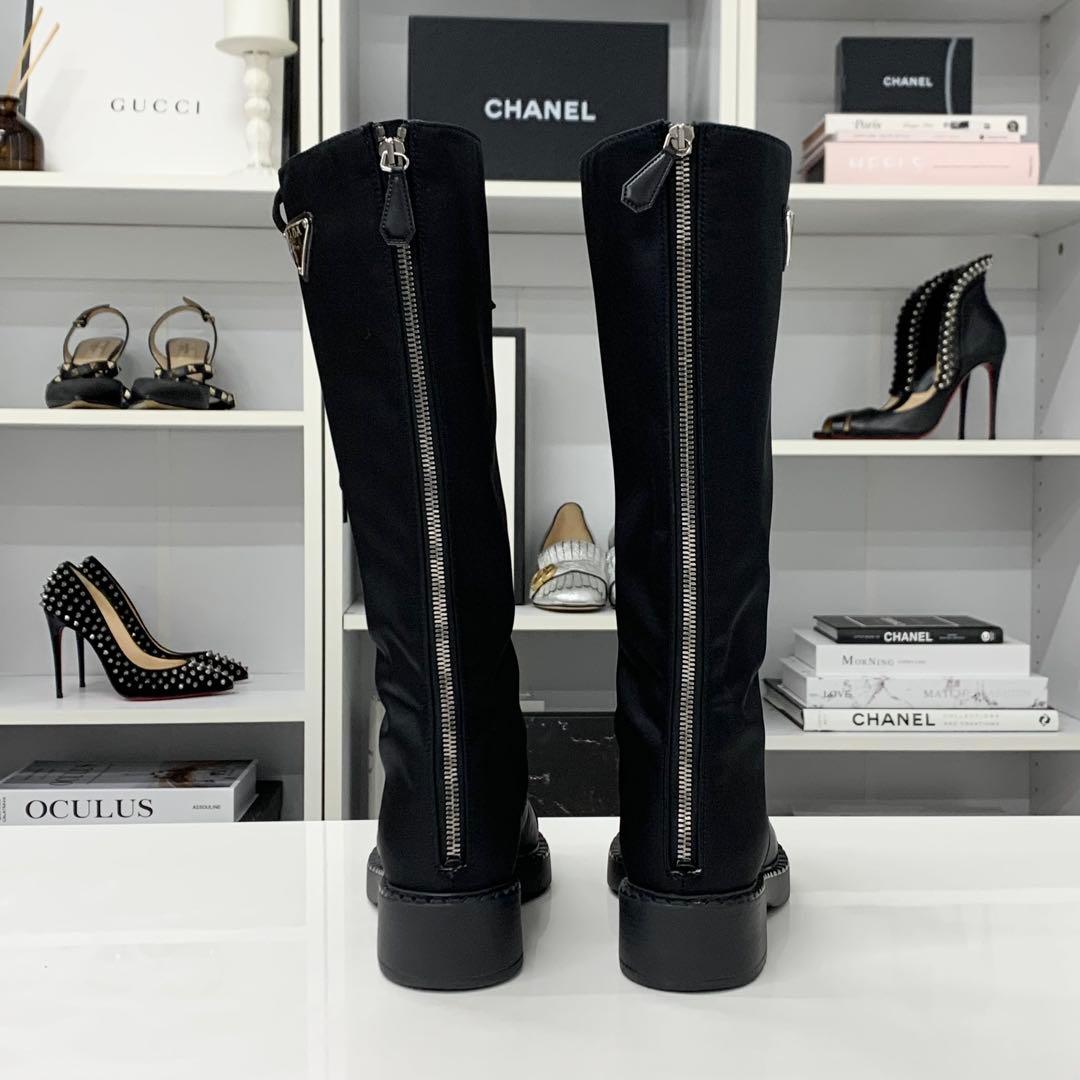 Prada Re-Nylon Triangle Logo Nylon Leather Long Boots — view 5