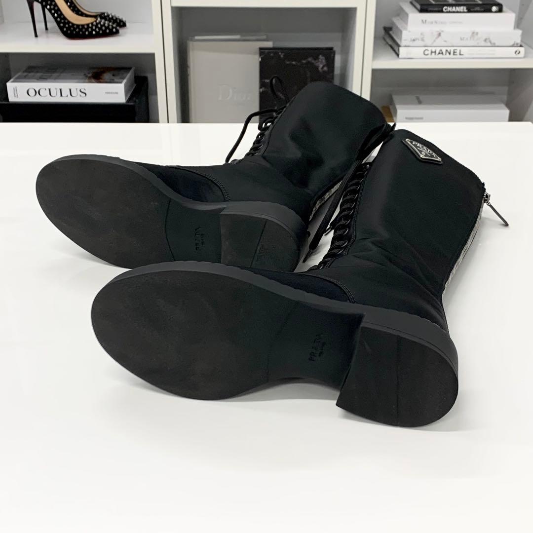 Prada Re-Nylon Triangle Logo Nylon Leather Long Boots — view 6
