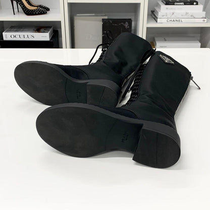 Prada Re-Nylon Triangle Logo Nylon Leather Long Boots — view 6