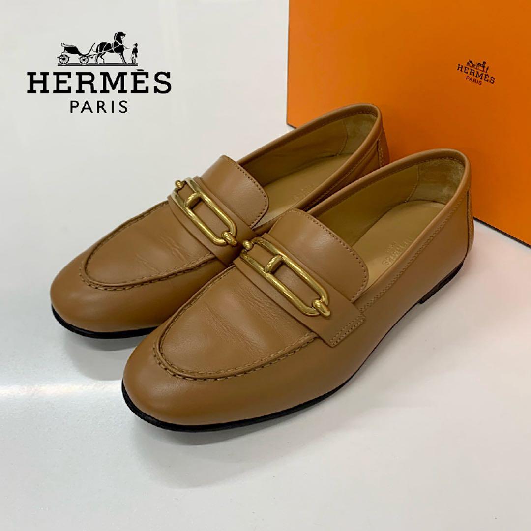 Hermes Colette Leather Roulis Buckle Moccasins Loafers Brown
