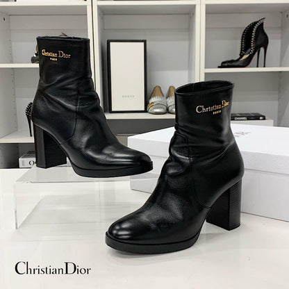 Dior D-town Leather Logo Short Boots Black