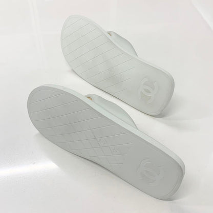 Chanel CC Logo Leather Thong Sandals White