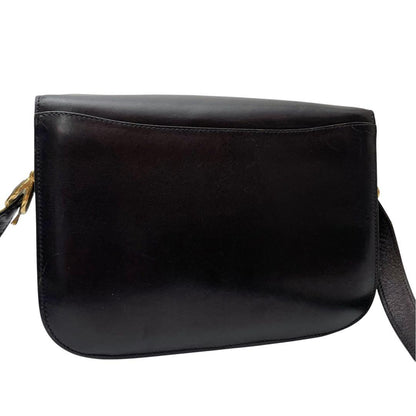 Celine Leather Carriage Logo Gold Shoulder Bag Dark Brown — view 2
