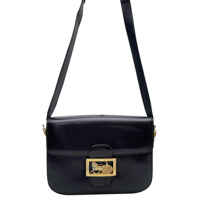 Celine Leather Carriage Logo Gold Shoulder Bag Dark Brown — view 3