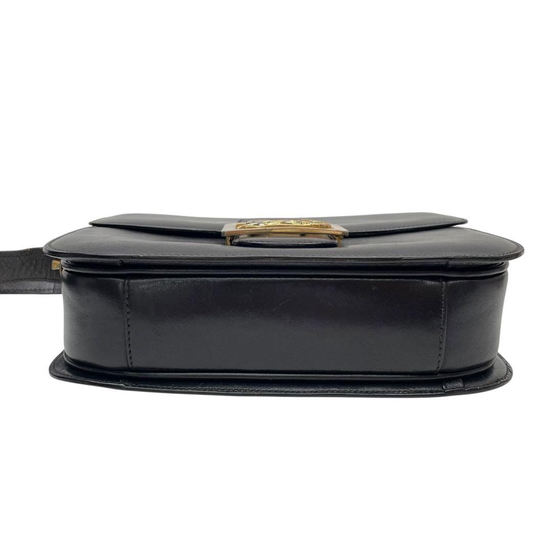 Celine Leather Carriage Logo Gold Shoulder Bag Dark Brown — view 5