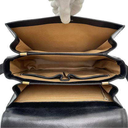 Celine Leather Carriage Logo Gold Shoulder Bag Dark Brown — view 8