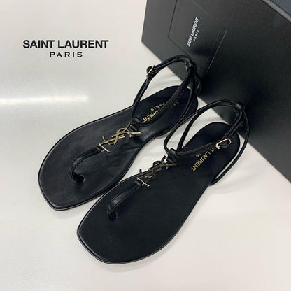 Saint Laurent Cassandra Leather YSL Strap Thong Sandals