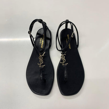 Saint Laurent Cassandra Leather YSL Strap Thong Sandals — view 2