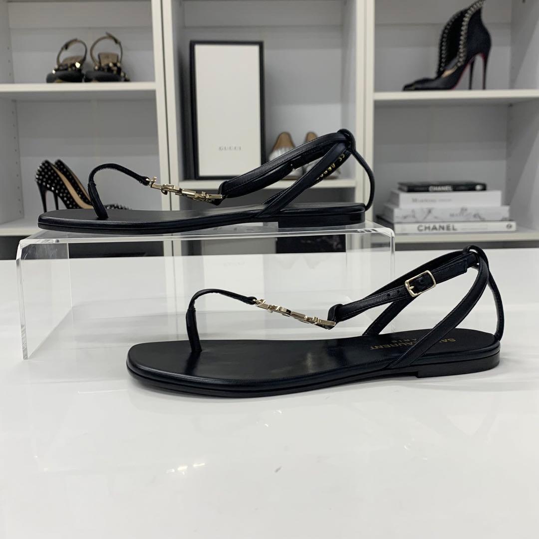 Saint Laurent Cassandra Leather YSL Strap Thong Sandals — view 3