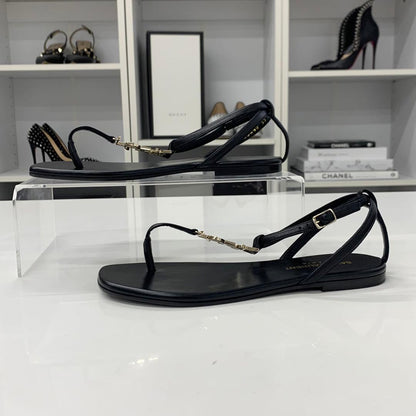 Saint Laurent Cassandra Leather YSL Strap Thong Sandals — view 3