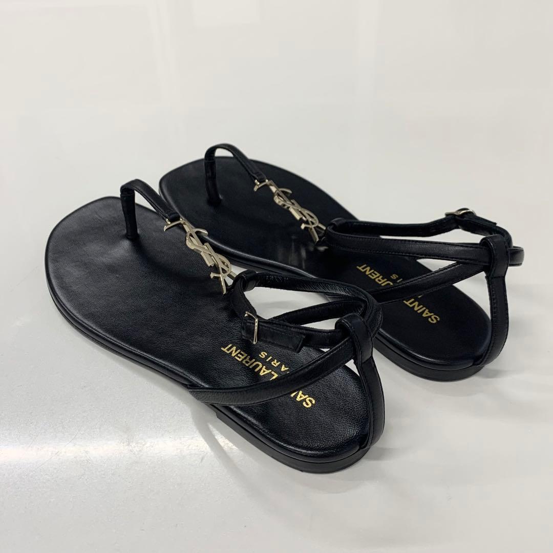 Saint Laurent Cassandra Leather YSL Strap Thong Sandals — view 4