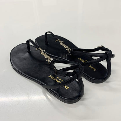 Saint Laurent Cassandra Leather YSL Strap Thong Sandals — view 4