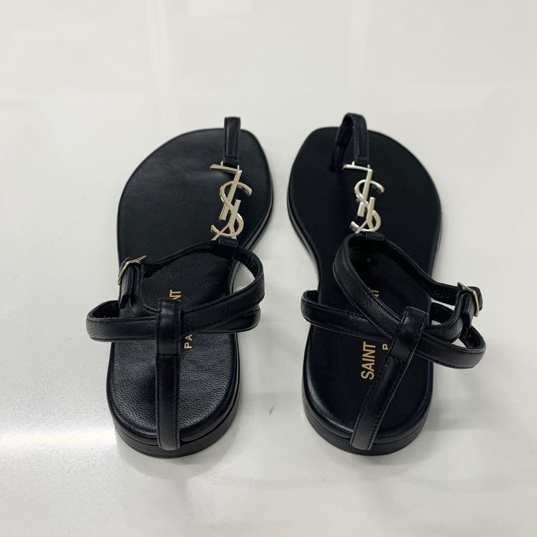 Saint Laurent Cassandra Leather YSL Strap Thong Sandals — view 5