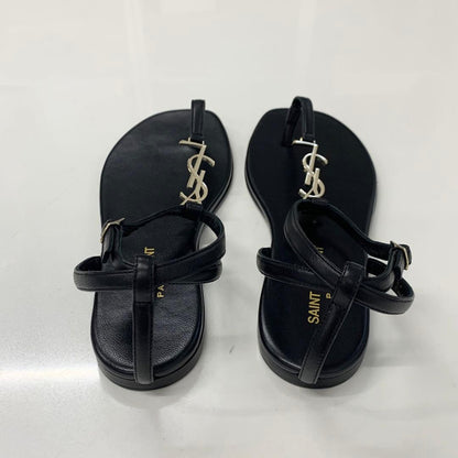 Saint Laurent Cassandra Leather YSL Strap Thong Sandals — view 5