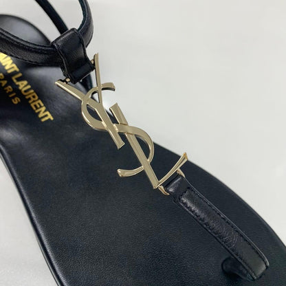 Saint Laurent Cassandra Leather YSL Strap Thong Sandals — view 9