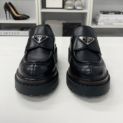 Prada Double Chocolate Triangle Logo Leather Loafers Black — view 4