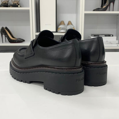 Prada Double Chocolate Triangle Logo Leather Loafers Black — view 5
