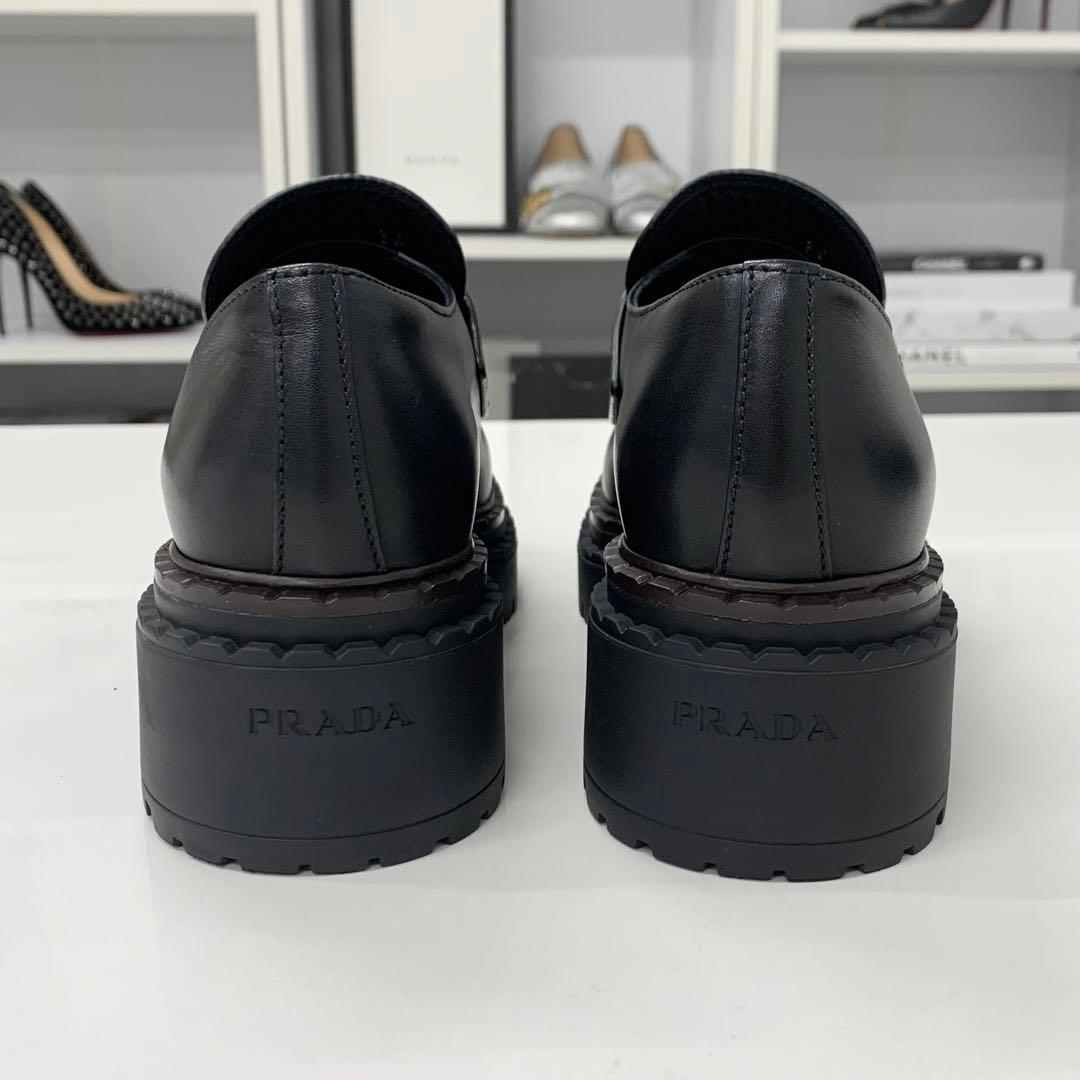 Prada Double Chocolate Triangle Logo Leather Loafers Black — view 6