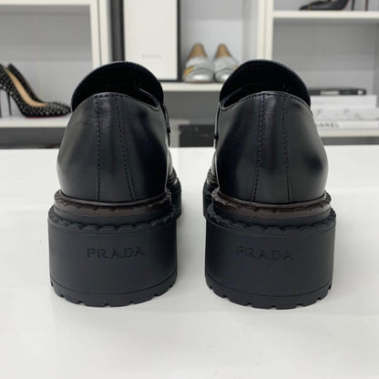 Prada Double Chocolate Triangle Logo Leather Loafers Black — view 6