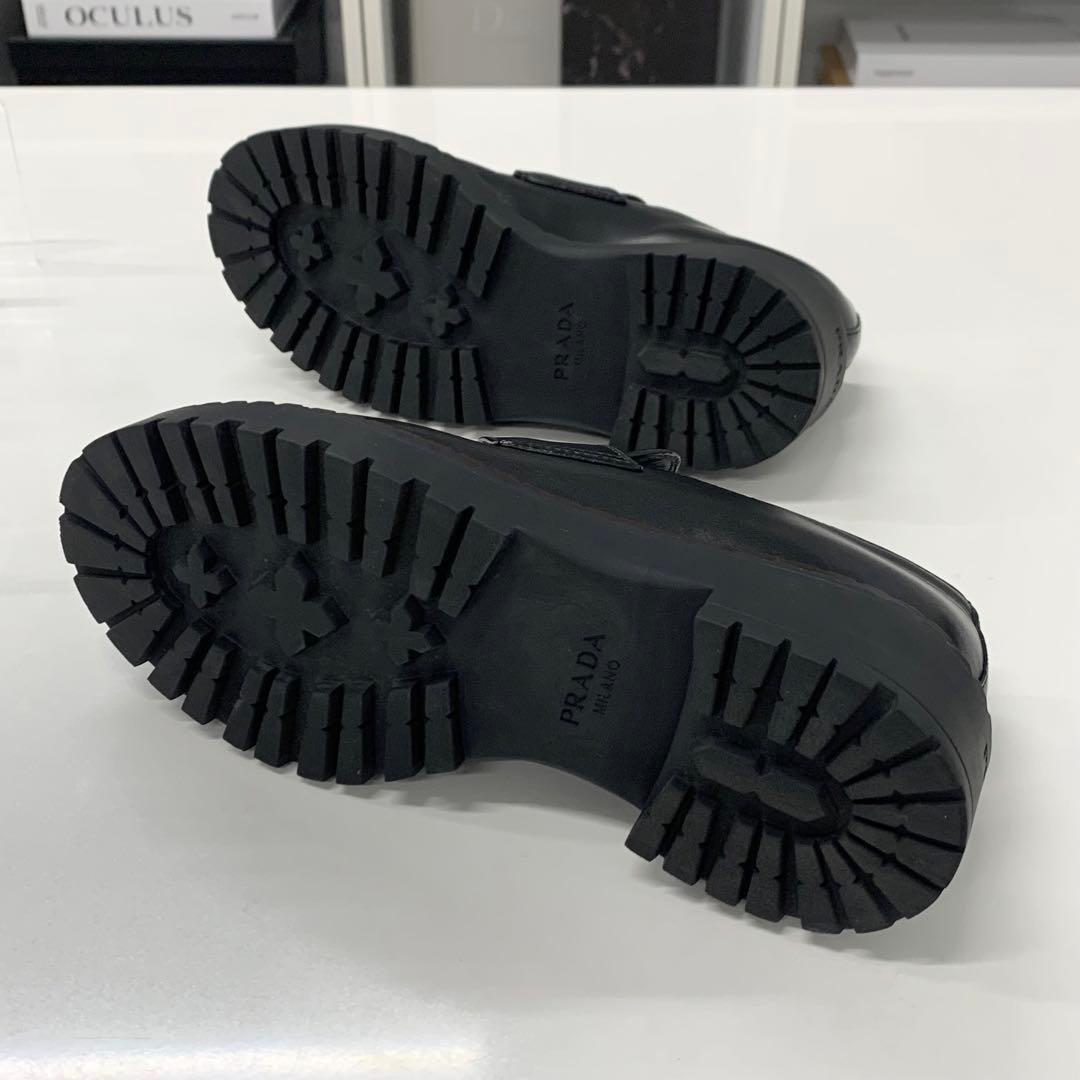 Prada Double Chocolate Triangle Logo Leather Loafers Black — view 7