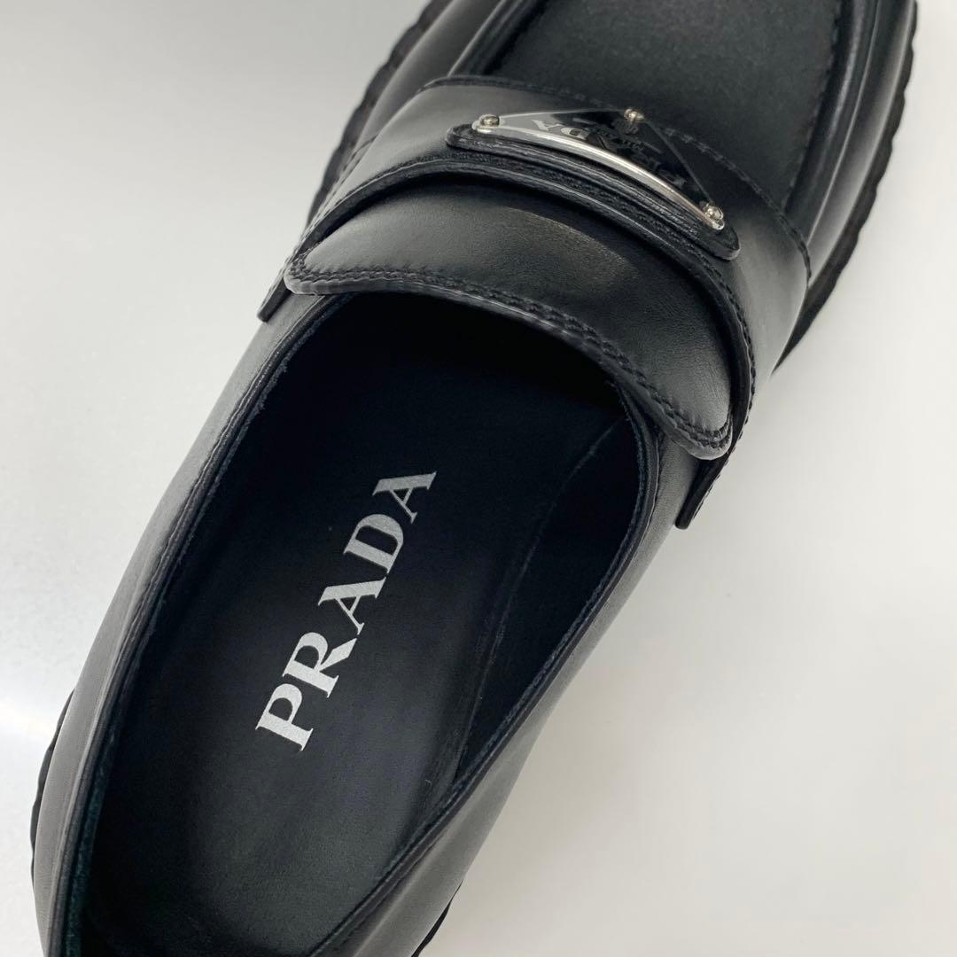 Prada Double Chocolate Triangle Logo Leather Loafers Black — view 8
