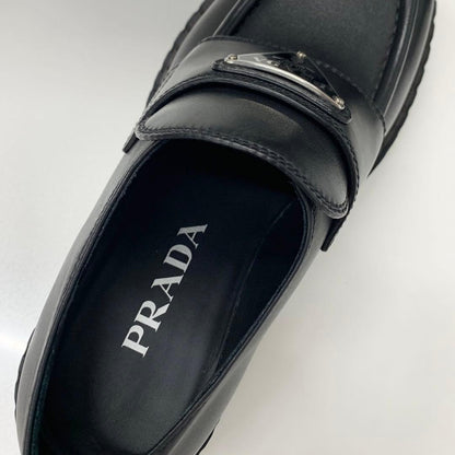 Prada Double Chocolate Triangle Logo Leather Loafers Black — view 8