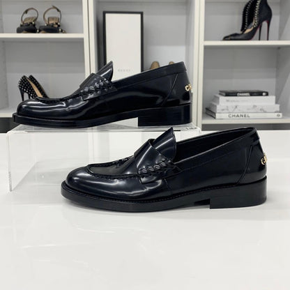 Chanel Logo Leather Loafers Black — view 3