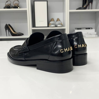 Chanel Logo Leather Loafers Black — view 4