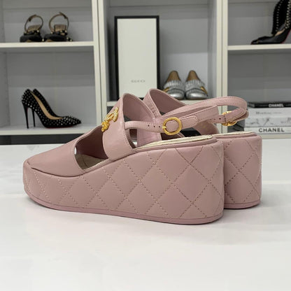 Chanel CC Logo Quilted Leather Wedge Sole Sandals — view 5