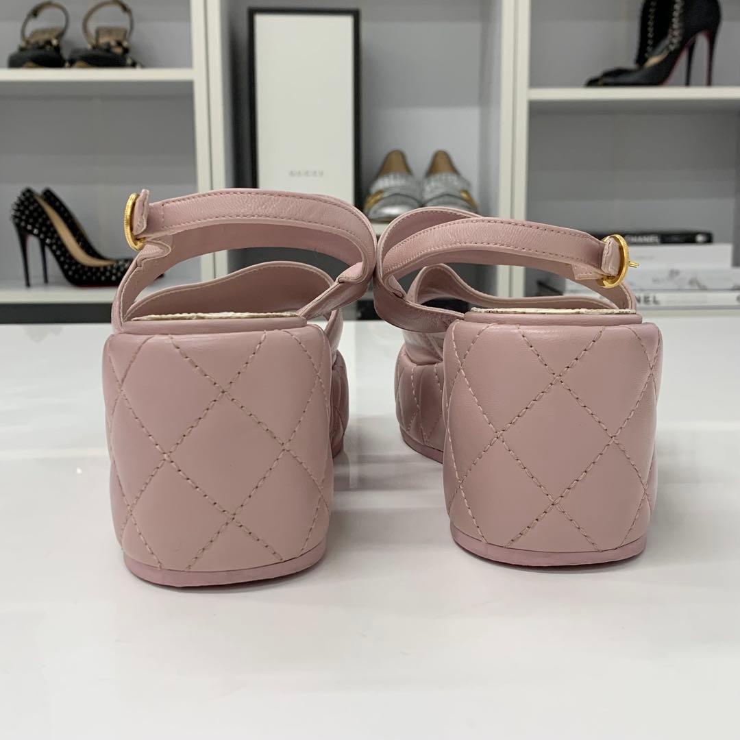 Chanel CC Logo Quilted Leather Wedge Sole Sandals — view 6