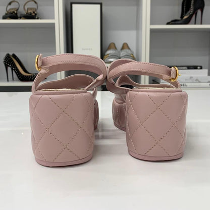 Chanel CC Logo Quilted Leather Wedge Sole Sandals — view 6