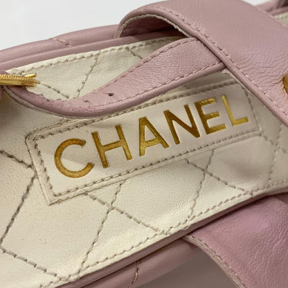 Chanel CC Logo Quilted Leather Wedge Sole Sandals — view 8