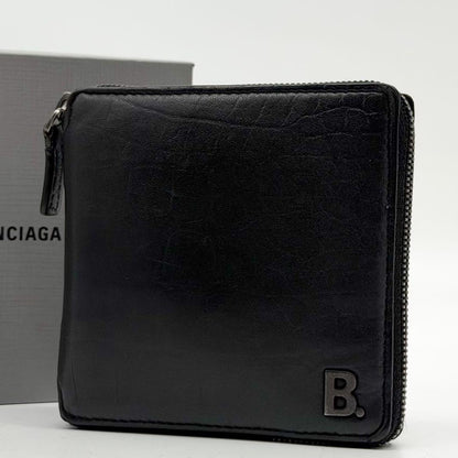 Balenciaga B-dot Croco Round Compact Black Wallet