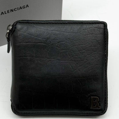 Balenciaga B-dot Croco Round Compact Black Wallet — view 2