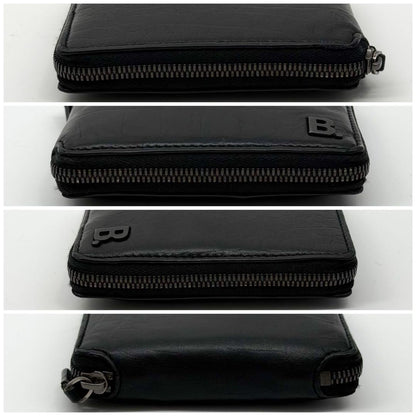 Balenciaga B-dot Croco Round Compact Black Wallet — view 4
