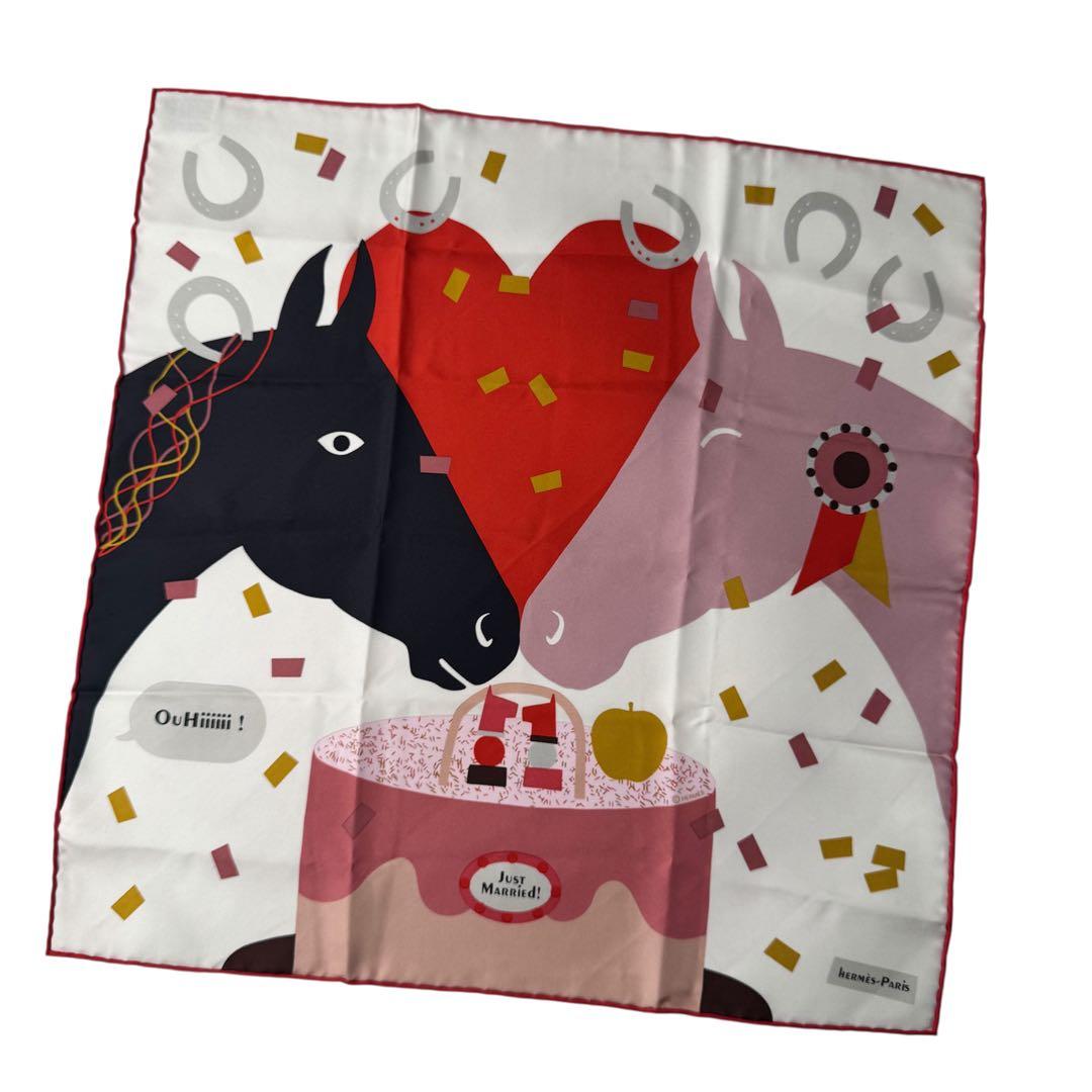 Hermes Carre 45 Gavroche Just Married Horse Silk Scarf