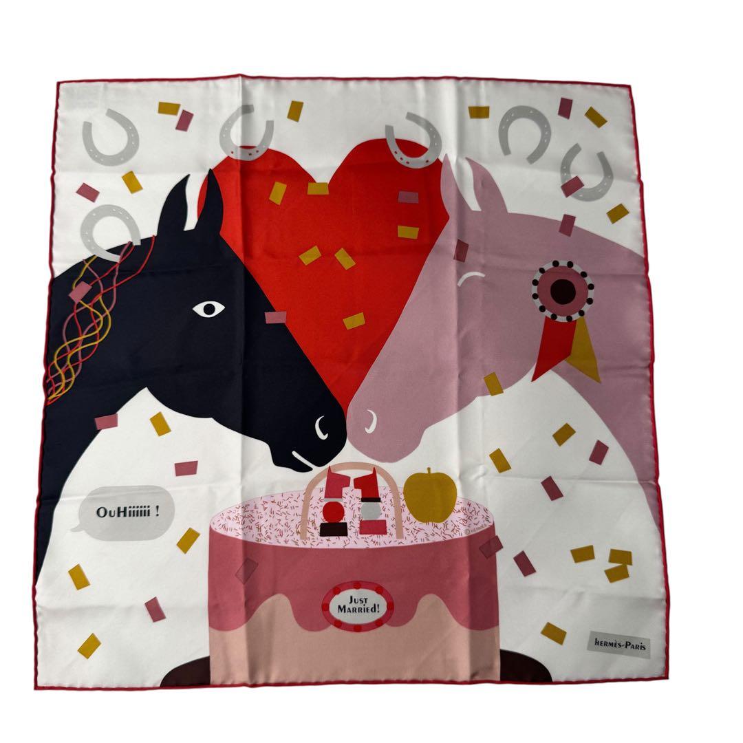 Hermes Carre 45 Gavroche Just Married Horse Silk Scarf — view 2